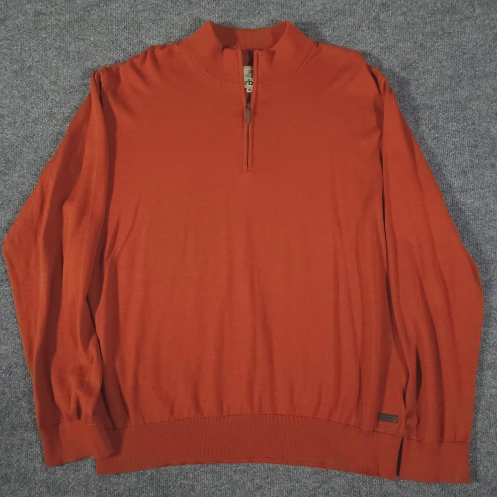 Barbour Sweater Red / Orange 1/4 Quarter Zip Merino Wool Blend Men's Size XXL